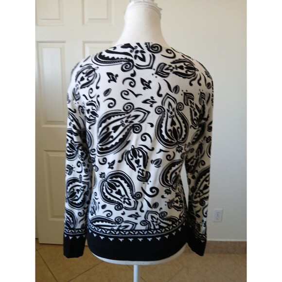 Perrs New York Women’s Black White Cardigan Sweater Beaded Design Size M - Picture 4 of 16